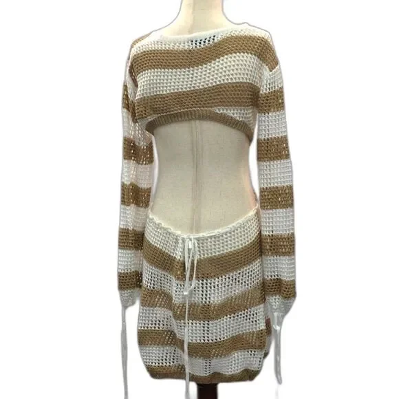 Beachy Boho Vibes: Crochet Cutout Mini Dress Coverup One Size - Picture 5 of 5